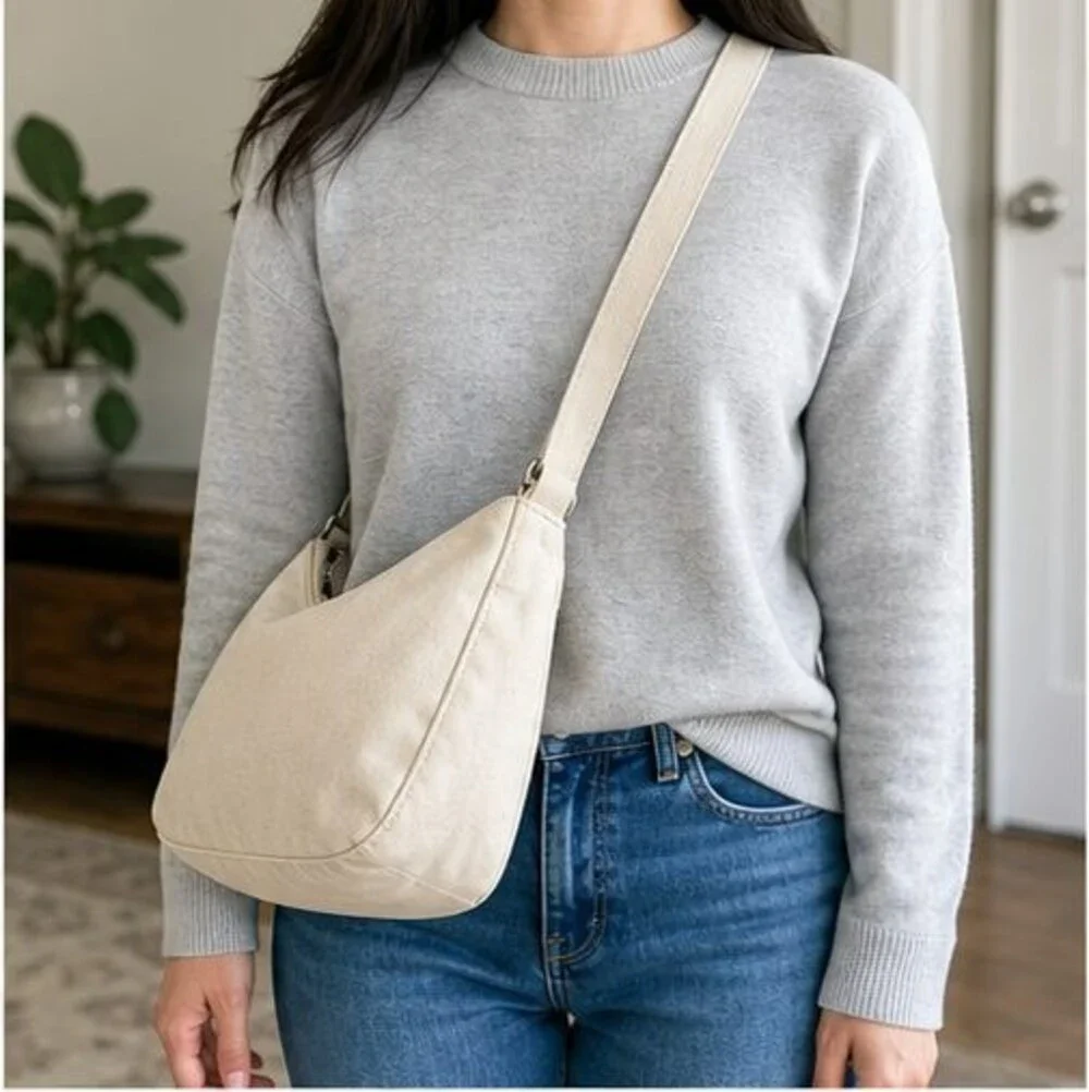 Cream Canvas Crossbody Bag